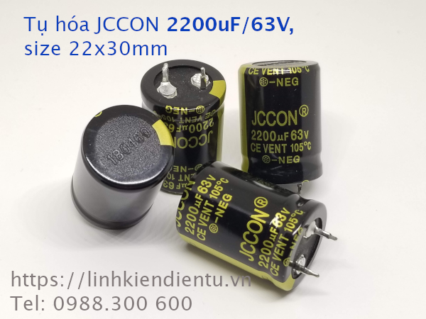 Tụ hóa JCCON 2200uF/63V size 22x30mm chân cứng