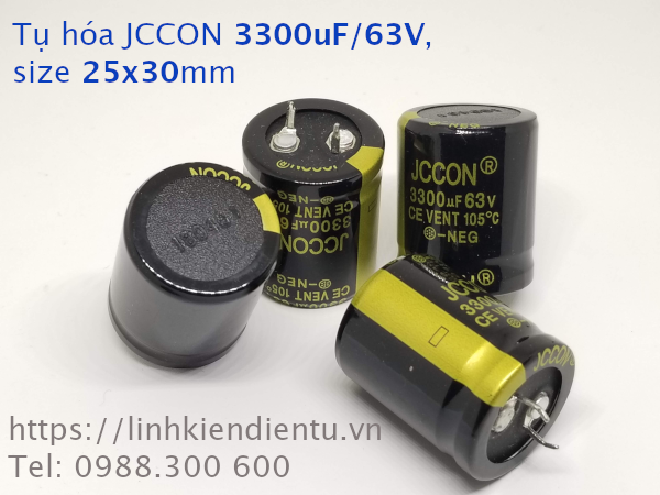 Tụ hóa JCCON 3300uF/63V size 25x30mm chân cứng