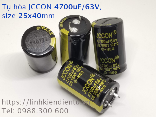 Tụ hóa JCCON 4700uF/63V size 25x40mm chân cứng