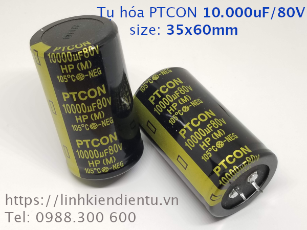 Tụ hóa PTCON 80v10000uf 10.000uF/80V size 35x60mm, chân cứng