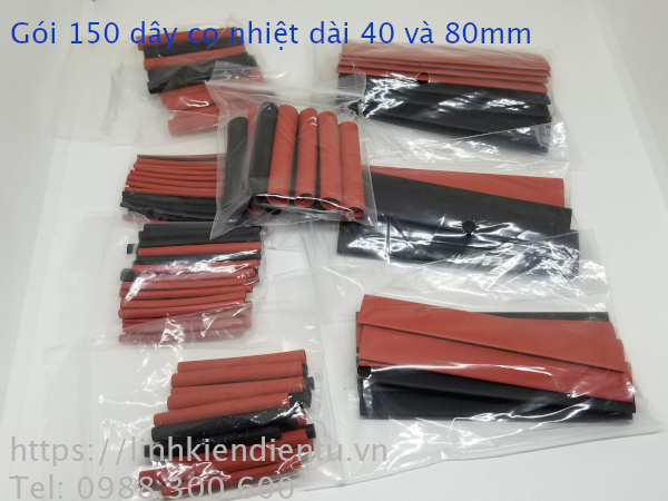 Gói 150 dây co nhiệt, màu đen, đỏ nhiều kích thước